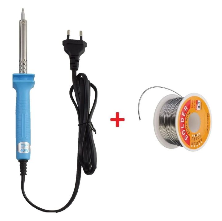 40W Electric Soldering Iron with Solder Wire Flux Reel (40g)/ Solder Sucker Desoldering Pump Tool COMBO Pack