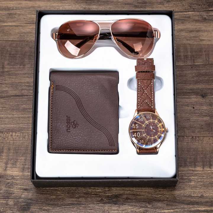 Men's Gift Set Quartz Watch + Wallet + Sun Glasses With Exquisite Gift Box