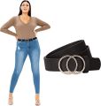 Leather Alloy Double Ring Retro Pin Buckle Belt With PU Leather Metal Buckle Pin Belts With Adjustable Multi Holes For Casual Dress Jeans Wild Waistband / Waist Straps In Black Color In Free Size Length For Trending Fashion Women/Ladies / Girls. 