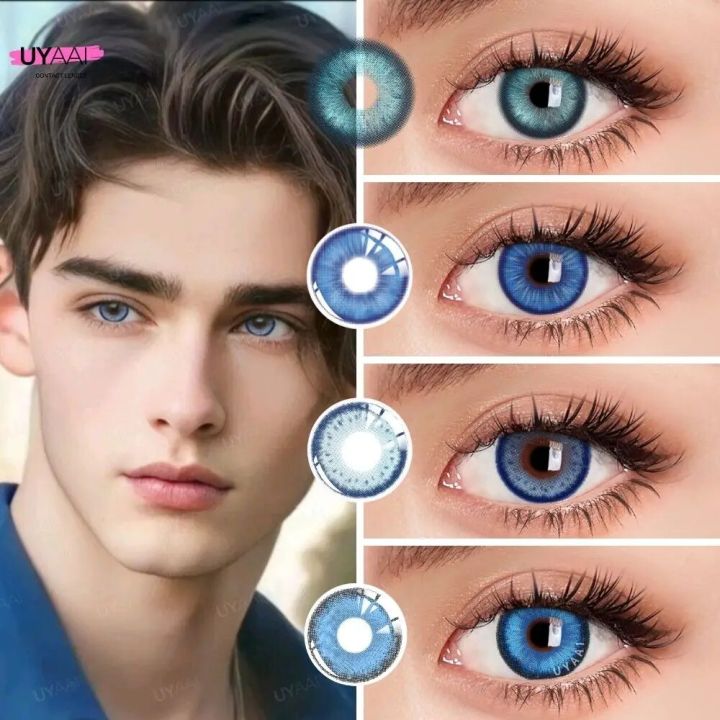 【HOT】 UYAAI 2Pcs Color Contact Lenses For Eyes Blue Big Eye Lenses Blue Series Contact Lenses Colored Lenses