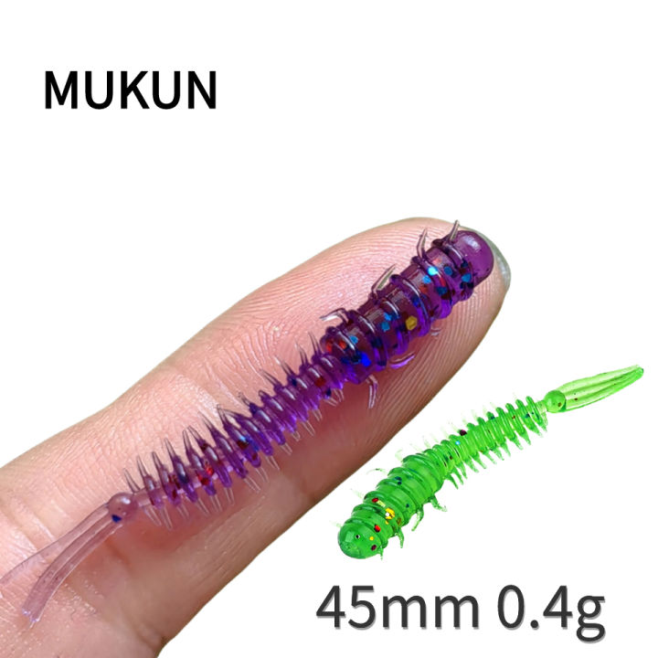 Mukun Worm Lures 10pcs Mini Lure 45mm0.4g Soft Silicone Bait Artificial Larva Rubber Baits Wobblers Bass Fishing Lure