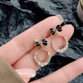 1Pair Korean Style Bow Zircon Round Simple Stud Earrings For Girls Women Jewellery Gift. 