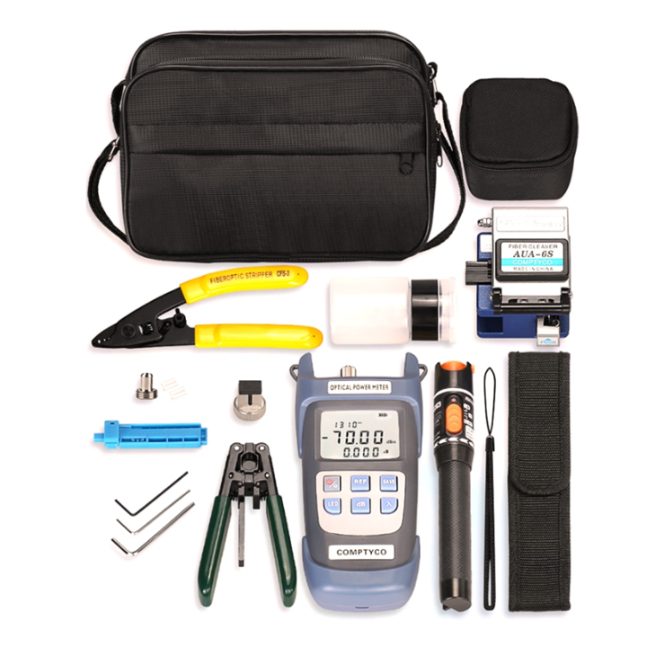 FTTH Fiber Optic Tool Kit with Fiber Cleaver -70-+10DBm Optical Power Meter Visual Fault Locator 10Mw