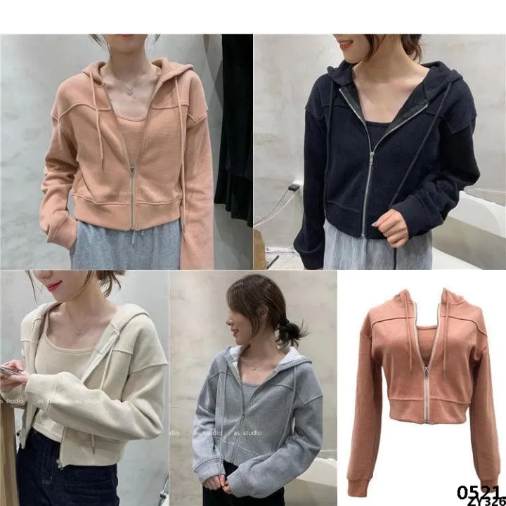 Sweater%202023%20Skirt%20Set%20Two%20Piece%20Top%20Overall%20Romper%20Pop%20Zip%20Hooded%20Women's%20Sweater%20Cropped%20Top%20Set%20-%20Image%202