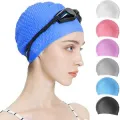 SE-16 Swimming Caps, Adult Non-Slip Swimming Hat, Silicone Anti-Tear Bathing Cap with Vintage Retro Style Design for Men Women Boys Girls Unisex Long Short Hair. 
