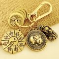 Pure Copper Pixiu Five Emperors Money Keychain Gourd Medallion Pendant Lucky Fortune and Evil Car Creative Pendant 33. 