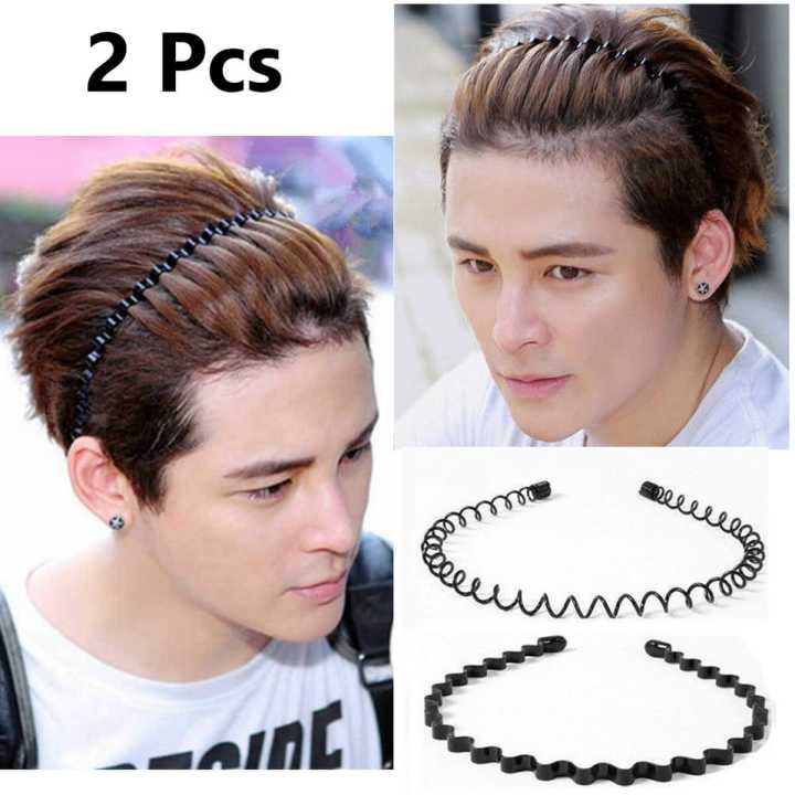 02 Pcs of Black Colour Hair Band For Man For Daily Use Fashionable Black Metal Waved Style Alice Sports Hairband Headband Headwear Accessory Spring Wavy Hoop For Men Women