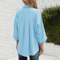 Women Casual Button Down Blouses 3/4 Sleeve Lapel Irregular T-shirt v Neck Loose Solid Color Cardigan Tops. 