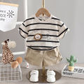 Boys Striped Casual Outfit Round Neck T-shirt & Shorts Kids Summer Clothes Sets. 