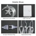 Auoyo LED Curtain Light Curtain String Light Star Curtain Light Moon Lighting String Twinkle Window Lights 3.5M Curtain Lights Transparent Strand 8 Modes Waterproof Crescents and Stars Lights for Indoor Outdoor Home Decorative EU Plug. 