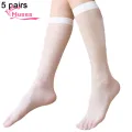 Muses Mall Women Hosiery 5 Pairs Women's Ultra-thin See-through High Elasticity Calf Length Socks Soft Breathable Quick Dry Women Ultra-thin Nylon Stockings. 
