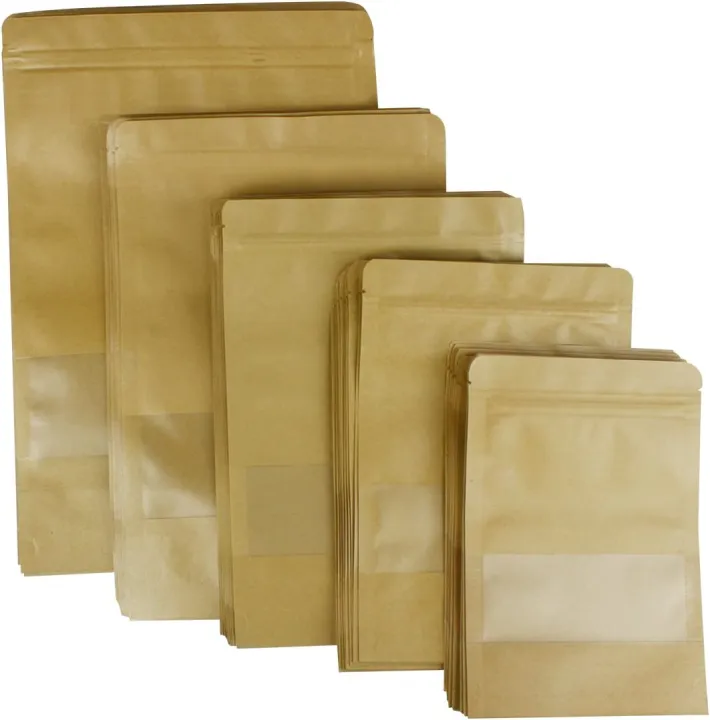 25pcs%2012x20cm%20Brown%20Kraft%20Paper%20Transparent%20Zip%20lock%20Standup%20Pouch%20Bags%20With%20Clear%20Translucent%20Window%20For%20Dried%20Food,%20Candy,%20Spices%20&%20Nuts%20-%20Image%203