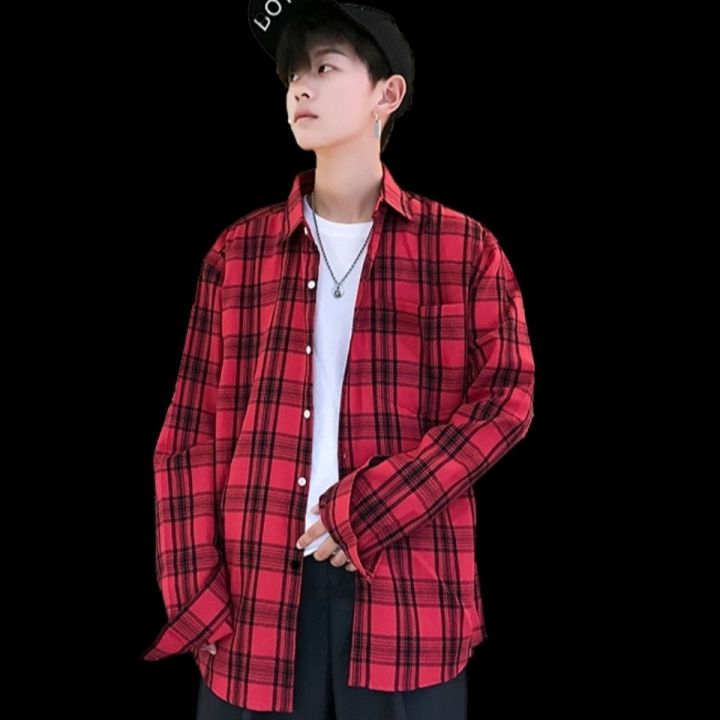 Plaid Shirt Men's Long Sleeve Hong Kong Style ins Summer Yellow Shirt Male Teenagers Korean Style Trendy Student Handsome Jacket