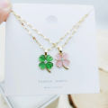 Korean Color Opal Four-Leaf Clover Titanium Steel Necklace Female Temperament Sweet Beauty Student Wild Clavicle Chain. 