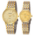 New Korean Style Business Steel Belt Local Gold Men's Watch   Fashion Couple Watch Gold Steel Strap Women's Watch. 