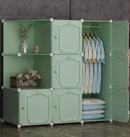 Wardrobe Organiser Wardrobe Storage With Handle Folding Assembled Easy Installation Cross Wardrobe Bold Skeleton Modern Plastic (Green) (Size : 111X47X111cm)