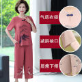 Mom Summer Clothes Cotton and Linen Suit Western Style Youthful-Looking 50-60 Middle-Aged and Elderly Women Loose Short Sleeve T T-shirt Top Two-Piece Set. 