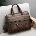 Leather Men's Business Tote Retro Briefcase Shoulder Messenger Bag Laptop Bag. 