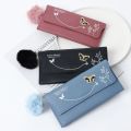 New Fashionable Butterfly Designer Women Girls Ladies Long Wallets Pure Color Wool Ball Bow Clutch Bag Card Bag Money Purse PU Leather Wallets. 