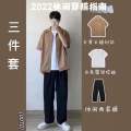 Summer Suit Casual Shirt Three-Piece Men's Fashion Shirt with a Set of Ruan Handsome Menswear Coat Suit Pants. 