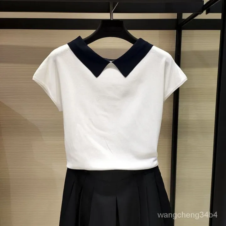 Official%20Website%20Counter%20Girdear%20New%20Women's%20Clothing%202024%20Summer%20Lapels%20Ice%20Silk%20Knitted%20polo%20Shirt%20Half%20Sleeve%20T-shirt%20-%20Image%206