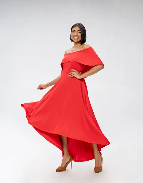 Spring & Summer Dipped Hem Off the Shoulder Dress