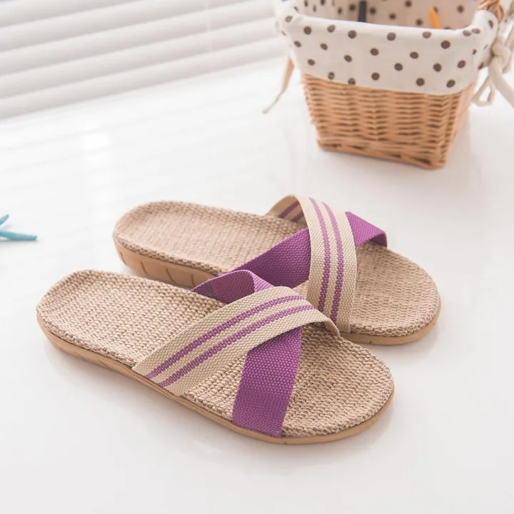 【BestGO】Women's Fashion  Anti-slip Linen Home Indoor Open Toe Flat Shoes Beach Slippers