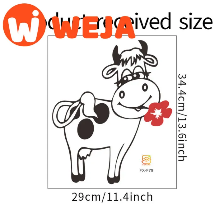 【WEJA】Little cow with flowers Decals Refrigerator Sticker Fridge Decor Vinyl zer Stickers Waterproof Vinyl Removable LC1808