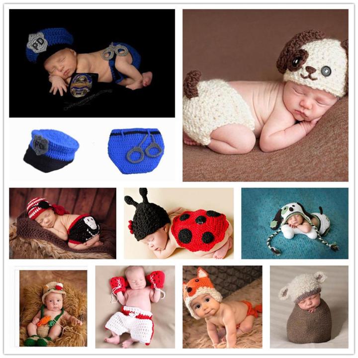HBESTY 0-6 Months Newborn Crochet Cartoon Animal Boys Costume Baby Photography Props Photo Hat Shorts Suit Outfits