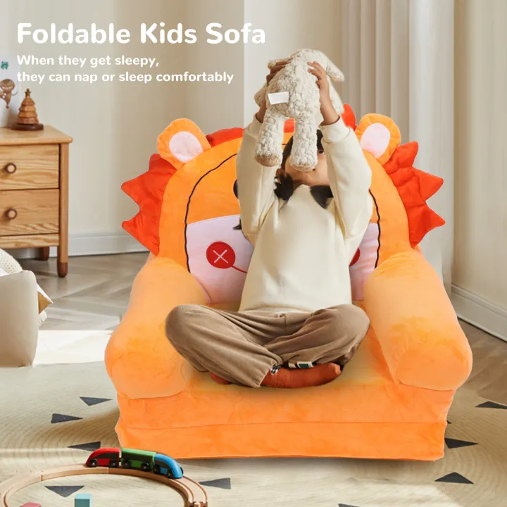 Foldable%20Kids%20Sofa%20Soft%20Flip%20Open%20Cartoon%20Animal%20Toddler%20Couch%20Orange%202%20Layers%20-%20Image%204