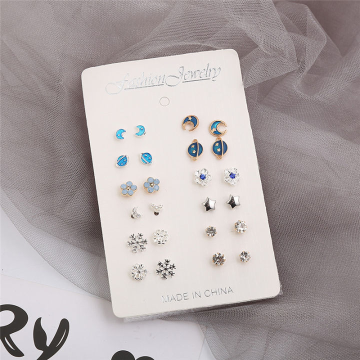 12 Pairs Small Planet Moon Star Stud Earrings Set For Women Sunlight Mall