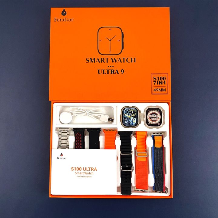 FENDIOR%20S100%20ULTRA%209%207%20IN%201%20STRAP%20BIG%20DISPLAY%20WIRELESS%20CHARGING%20JELLY%20CASE%20WITH%207%20STRAPS%20BLUETOOTH%20CALLING%20ULTRA%20SMARTWATCH%20-%20Image%202