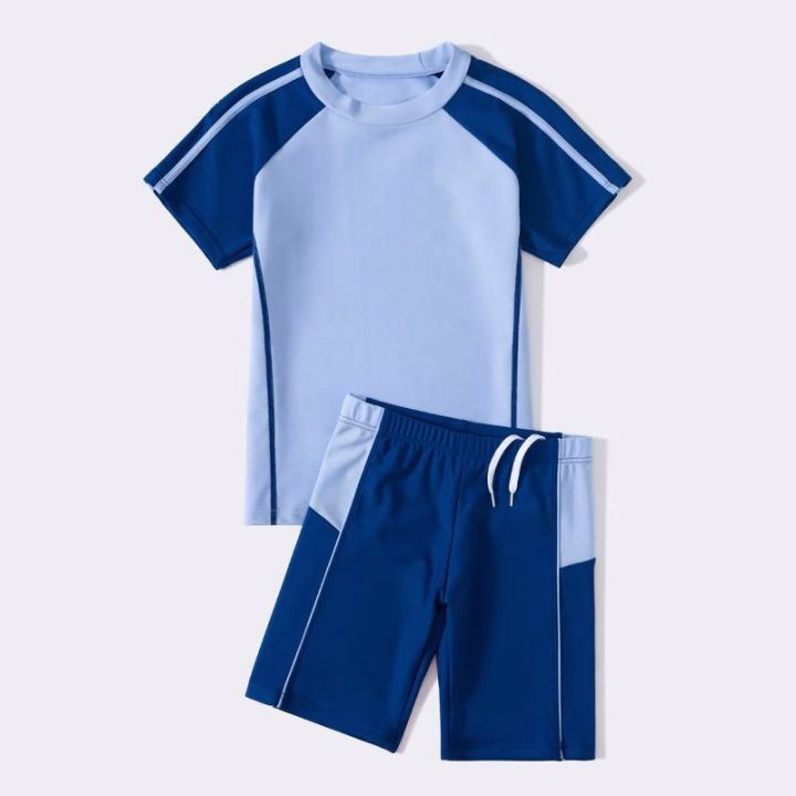 Summer New Boys' Quick-Drying Split Short-Sleeved Swimsuit Swimming Trunks Super Cute Not Tight round Neck Children's Swimsuit Men