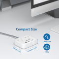 LENCENT Mini Extension Lead with 3 USB Port, 2 Way Outlets Power Strip with 3 USB Slots, Multi Plug Power Extension with 1.8M Braided Extension cord for Home Office Travel (13A 3250W). 