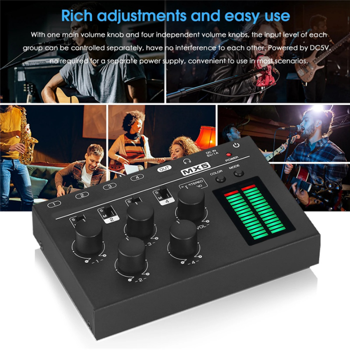 MX5%20Mini%20Low%20Noise%204-Channel%20Stereo%20Audio%20Mixer%206.35/3.5mm%20Mono%20Inputs%20for%20Studio,%20Bar,%20for%20Club%20-%20Image%206