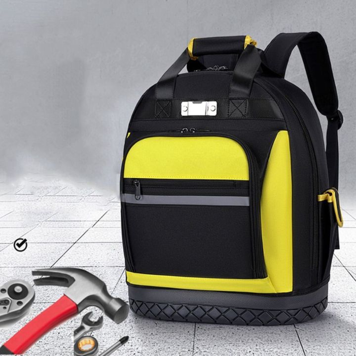 Multifunctional Large Capacity Tool Backpack Waterproof Wear-resistant Heavy Duty Tool Organizer with Hard Bottom Thickened Electrician Tool Bag