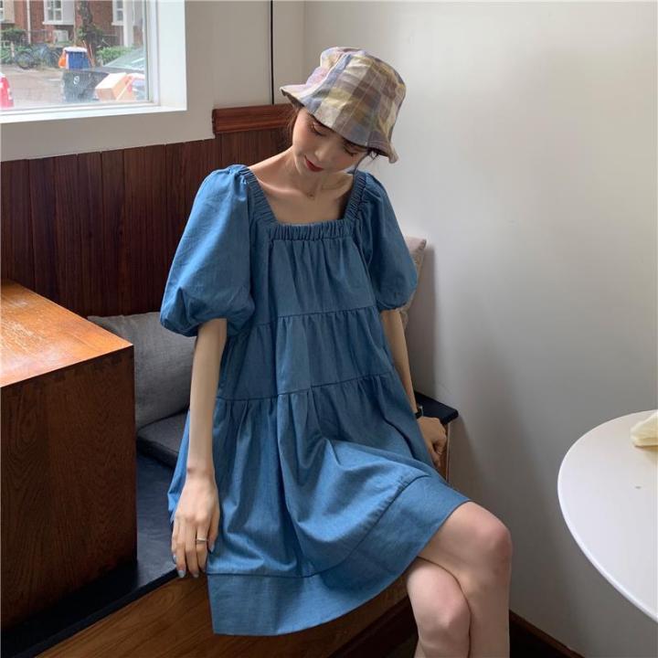 Summer2023New%20Preppy%20Style%20Short-Sleeved%20Dress%20for%20Female%20Students%20Korean%20Style%20Loose%20Slimming%20Mid-LengthALine%20Skirt%20Tide%20-%20Image%204
