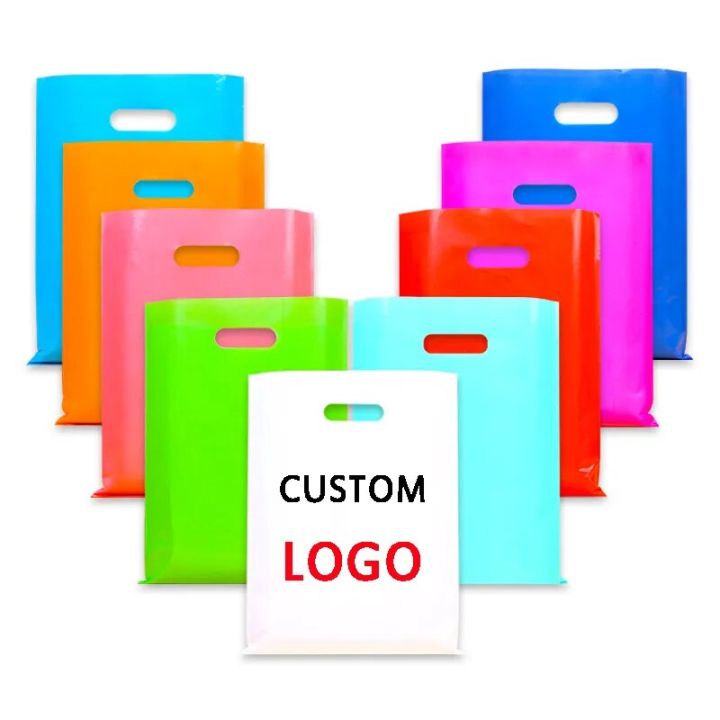 Customized Plastic Bag For Gift Shopping Poly Packaging Printed Custom LOGO Business Handle Bags(Printing Fee Is Not Included)