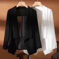 【Hot ticket】 Women Blazers New Summer chiffon cardigan short shawl thin shirt sun protection solid color suit coat. 