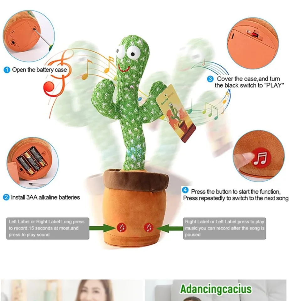 Dancing Cactus Toy 120 Song Speaker Talking Kaktus Bercakap Voice Repeat  plush Cactu Dancer toy talk