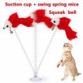 Pet Cat Kitten Teaser Fun Interactive Play Toy Pom Plush Mouse Dangle Spring Bell Colour Sucker Cats Scratching Playing Toys Elastic Wand Feather False Mice Pets Supplies. 