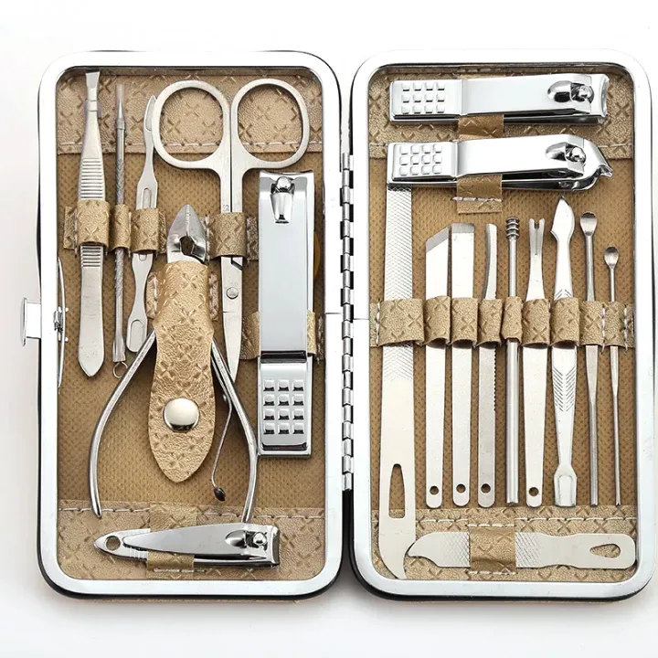 19 in 1 Stainless Steel Manicure set Professional Nail clipper Kit of Pedicure Tools Ingrown Toe Nail Trimmer  Stainless Steel Pedicure Nail Clipper Sets with Portable Case