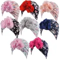 Sweet Flower Print Baby Hat Turban Autumn Winter Warm Infant Toddler Beanies Soft Elastic Pearl Kid Girl Boy Head Wrap Bonnet. 