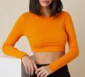 Women's Ribbed Long Sleeve Crop Top Comfortable Stretchy Knitwear for All Seasons. 