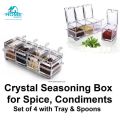 4in1 Transparent Crystal Seasoning Box with Spoon and Tray Acrylic Spice Rack Storage Condiment Jars. 