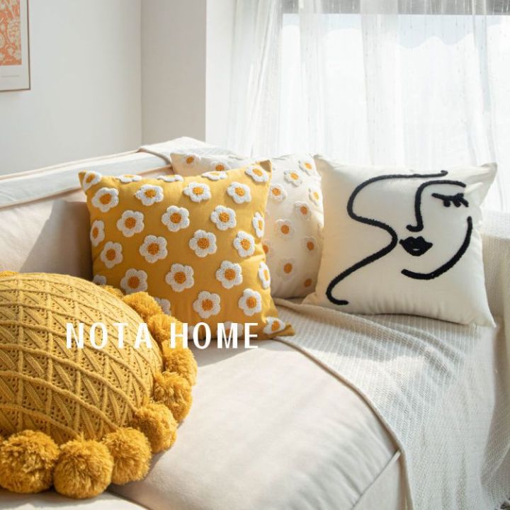 Northern European-StyleinsWind Net Red Pillow Flower Sunflower Living Room Sofa Cute Lumbar Pillow Back Cusion Little Daisy Cushion Cover