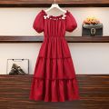 plus Size Women's Clothing 2024 Summer New Style French Tea Break Butterfly Design Pearl Cake Dress for Fat Girls. 