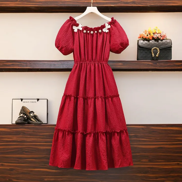plus%20Size%20Women's%20Clothing%202024%20Summer%20New%20Style%20French%20Tea%20Break%20Butterfly%20Design%20Pearl%20Cake%20Dress%20for%20Fat%20Girls%20-%20Image%209