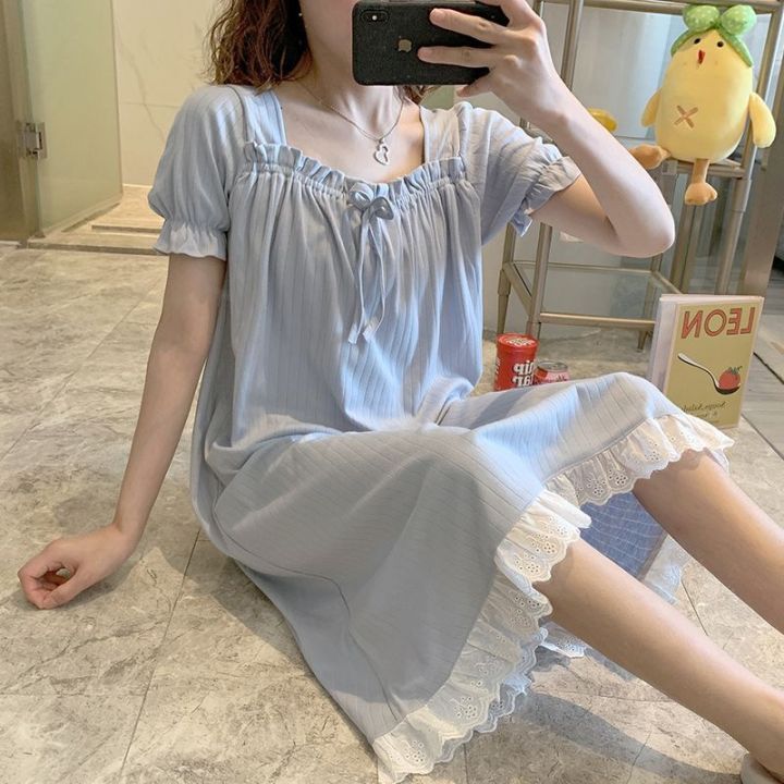 Nightdress%20for%20Women%20Summer%20Cotton%20Short%20Sleeve%20Thin%20Student%20Homewear%20Cute%20Outdoor%20Loose%20plus%20Size%20Maternity%20Pajamas%20Summer%20-%20Image%208