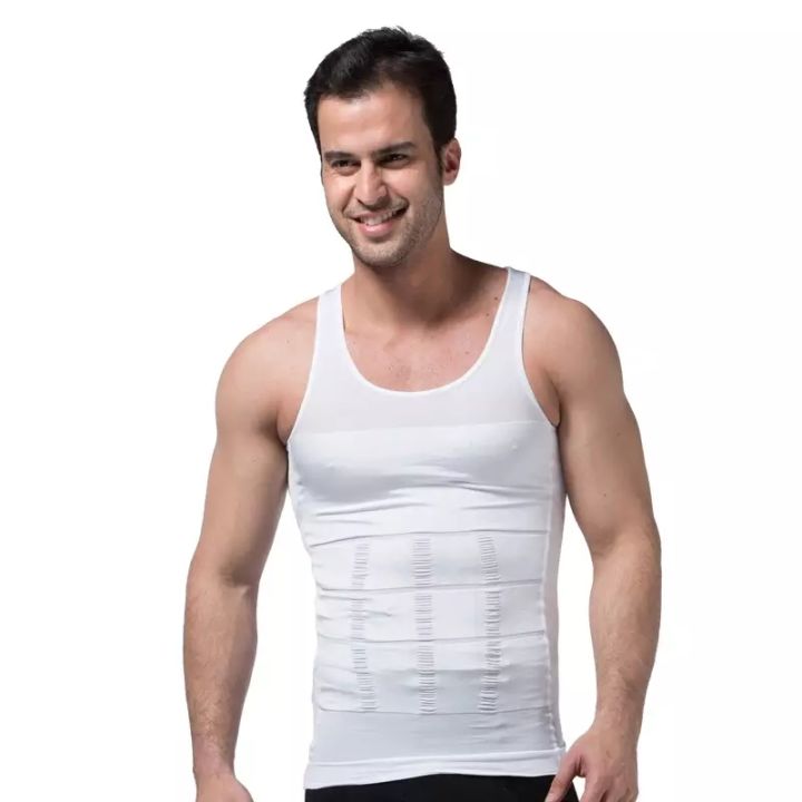 Waist Cincher Slimming Vest Body Shaper Tummy Fat Burning ShaperSlim & Lift Slimming Shirt For Men white vest slimming Vest (M) - White